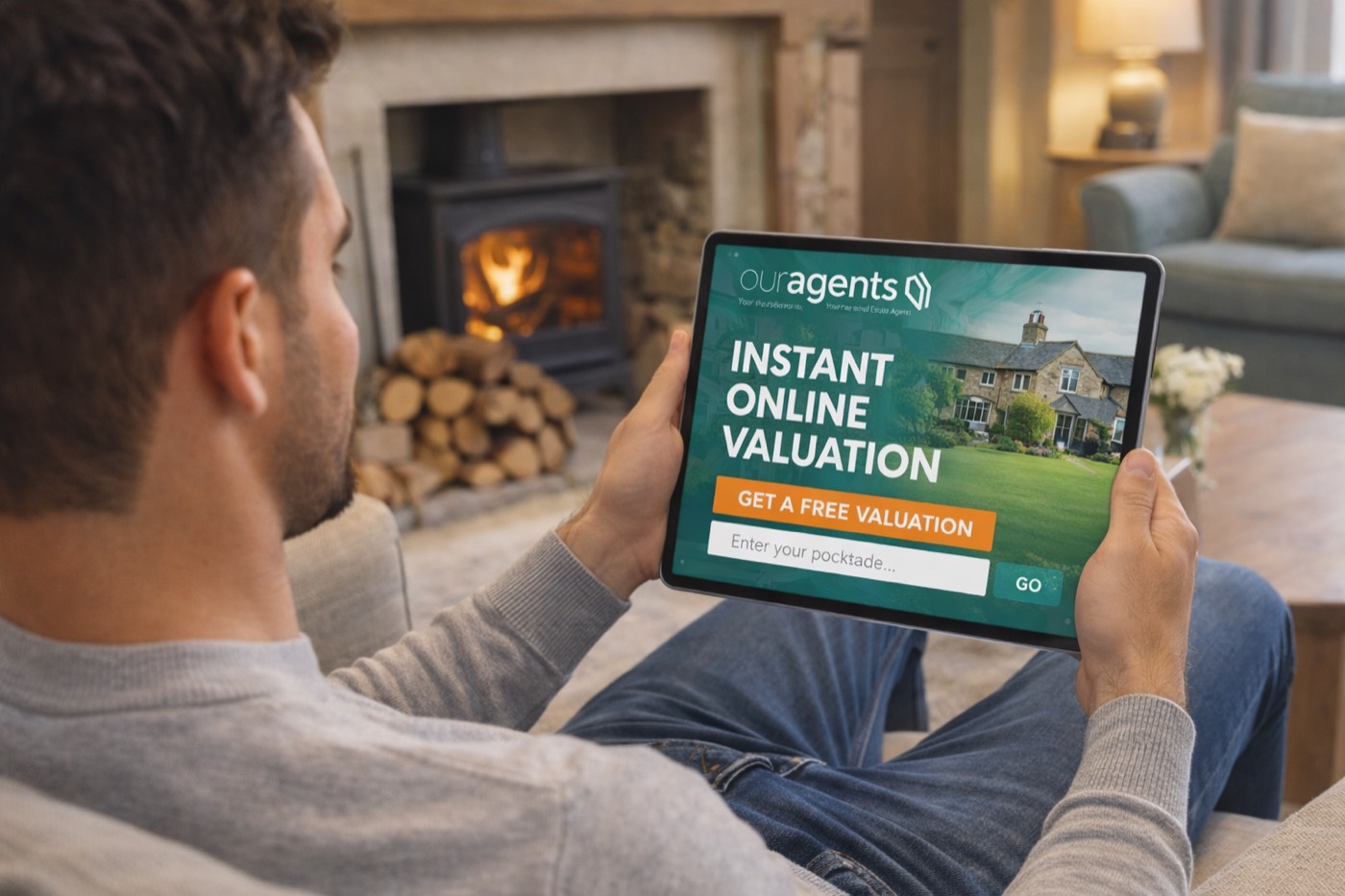 Buyer using Our Agents property search and alert service on tablet
